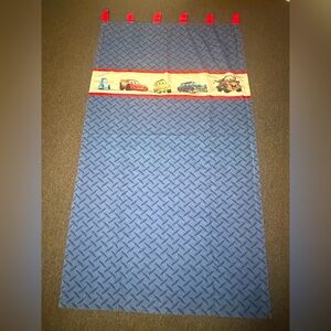 (2) Disney Pixar Cars Tab Top Curtain Panel Canvas Fabric Blue ,Red Tabs 42 x 72